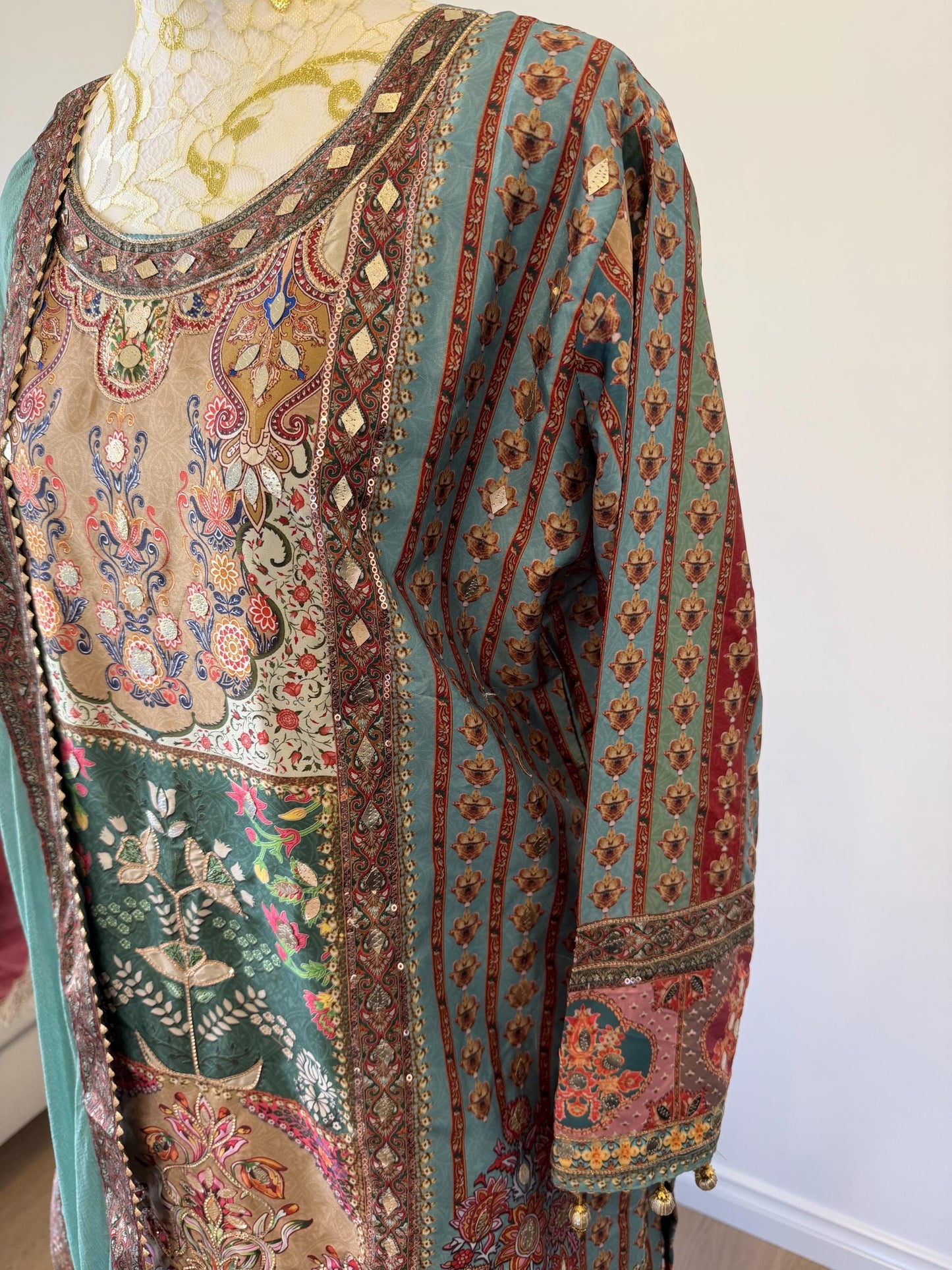 Vintage Inspired Printed Kurta Sharara Set with Dupatta | Ethnic Indian Wedding Outfit