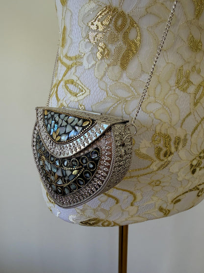 Vintage Mosaic Metal Sling Bag | Boho Mirror Clutch Purse, Evening Bag