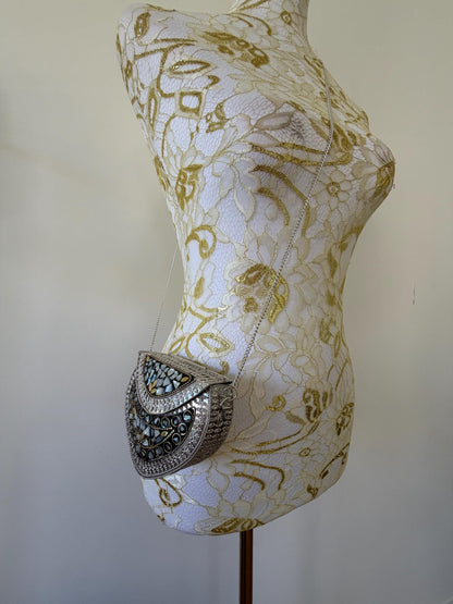 Vintage Mosaic Metal Sling Bag | Boho Mirror Clutch Purse, Evening Bag