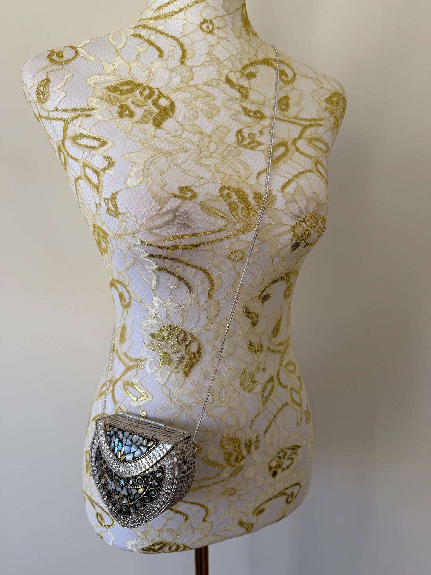Vintage Mosaic Metal Sling Bag | Boho Mirror Clutch Purse, Evening Bag