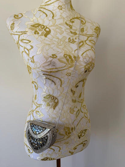 Vintage Mosaic Metal Sling Bag | Boho Mirror Clutch Purse, Evening Bag