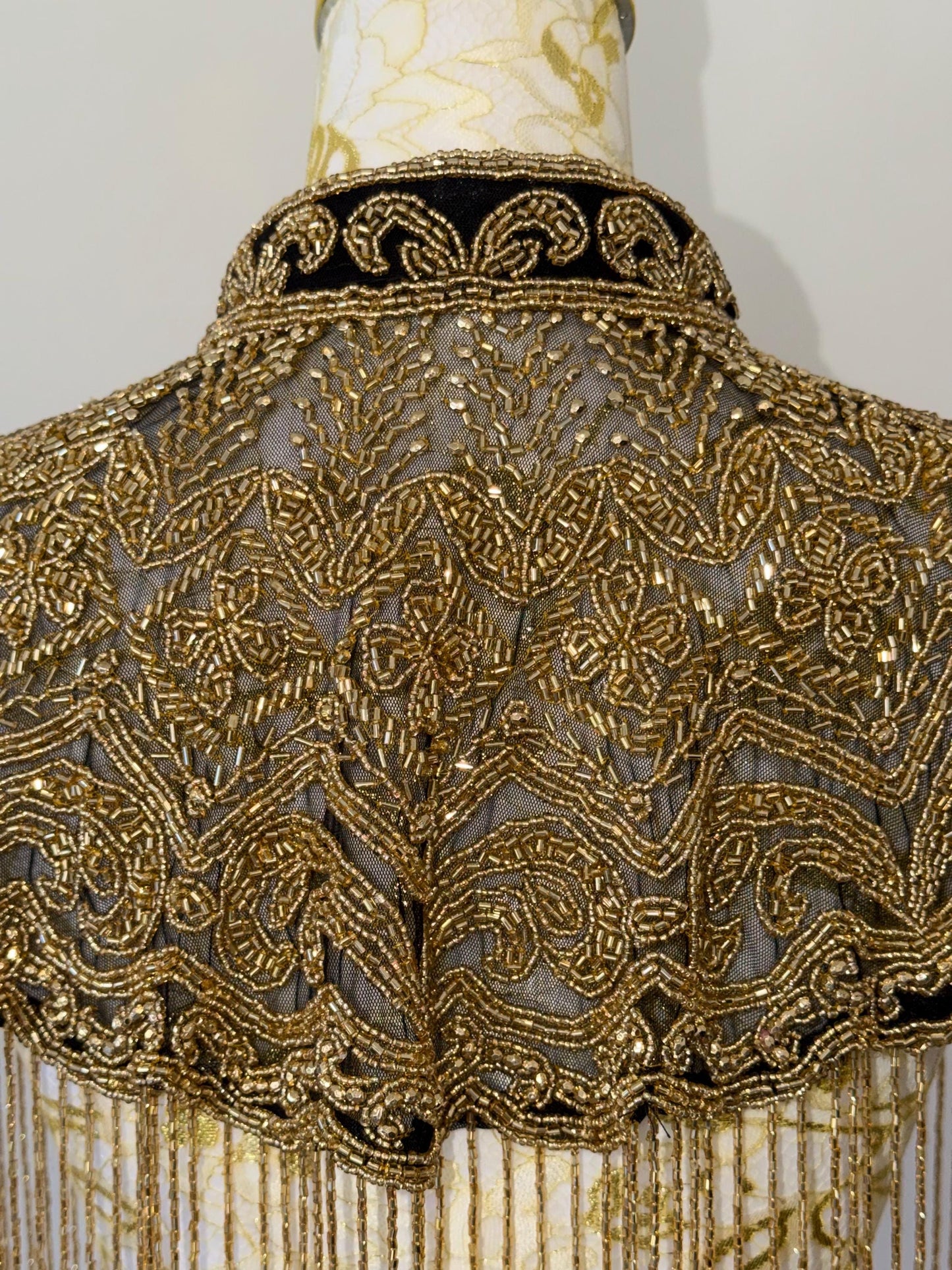 Black Gold Embroidered Cape Jacket