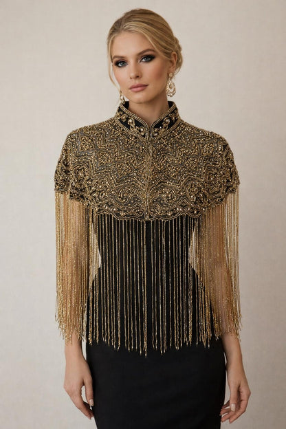 Black Gold Embroidered Cape Jacket