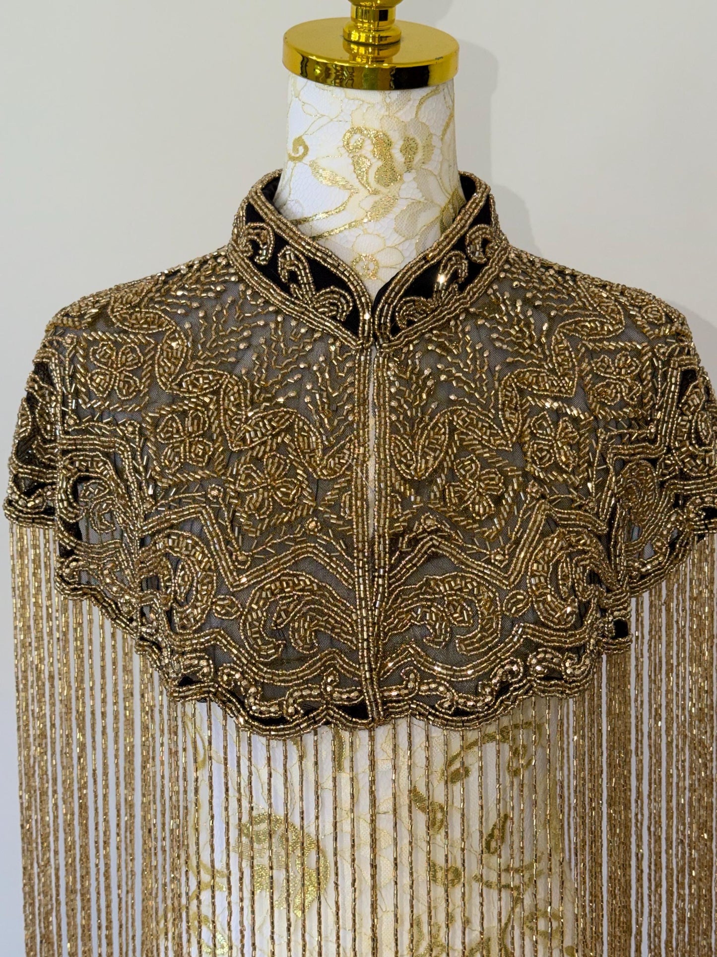 Black Gold Embroidered Cape Jacket