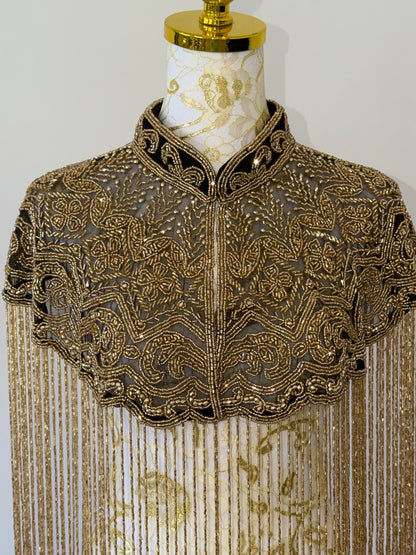Black Gold Embroidered Cape Jacket