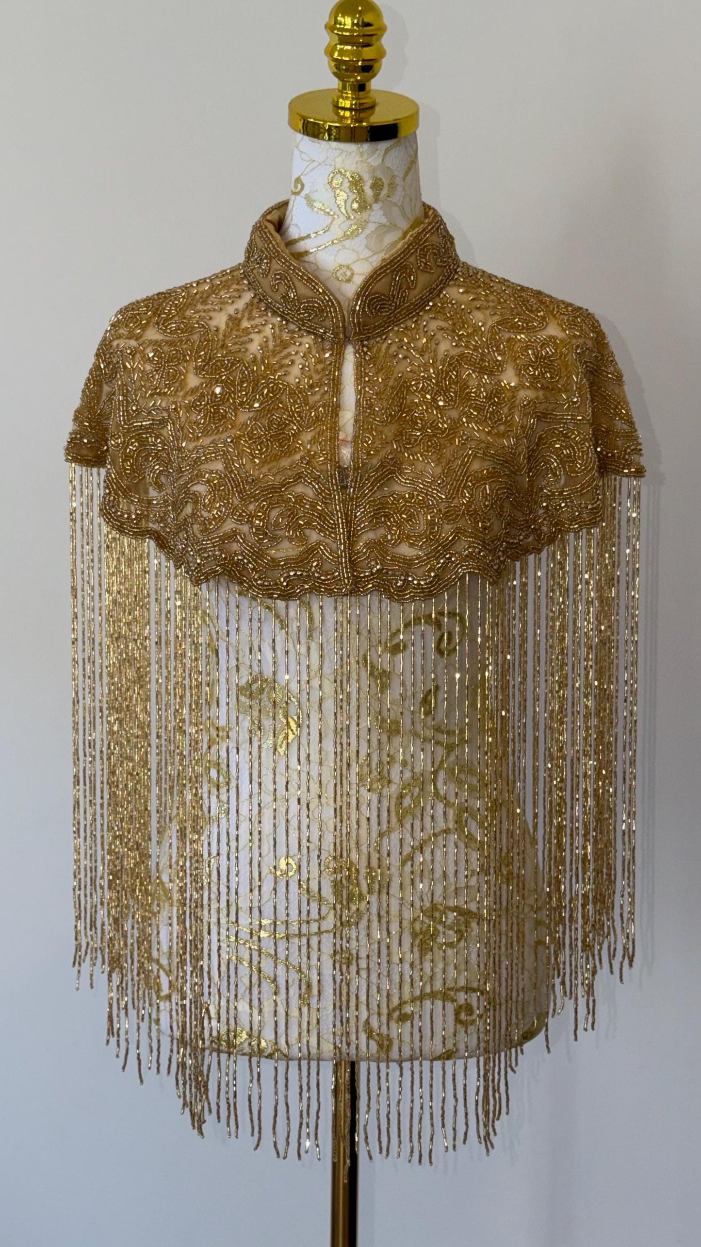 Gold Embroidered Fringe Cape Jacket