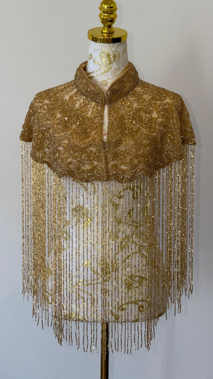 Gold Embroidered Fringe Cape Jacket