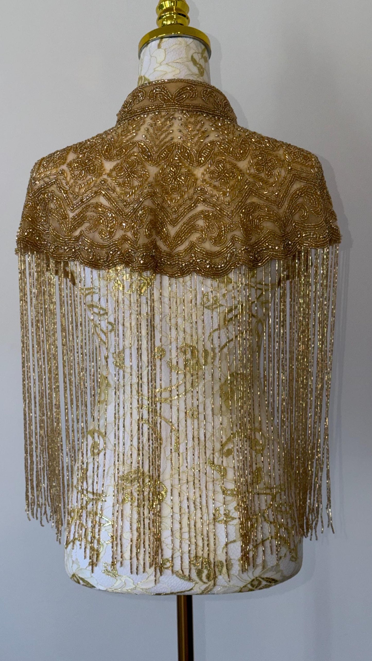 Gold Embroidered Fringe Cape Jacket