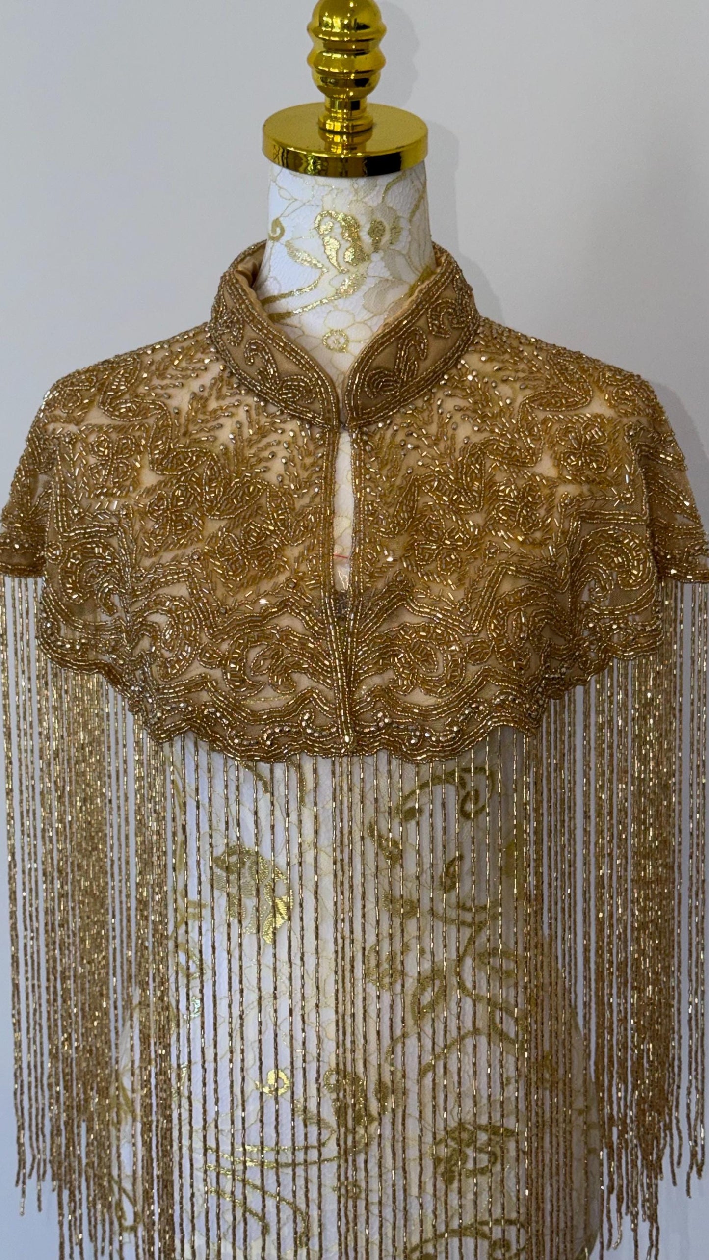 Gold Embroidered Fringe Cape Jacket