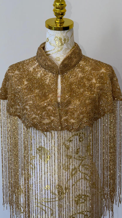 Gold Embroidered Fringe Cape Jacket