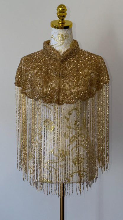 Gold Beaded Fringe Cape Jacket