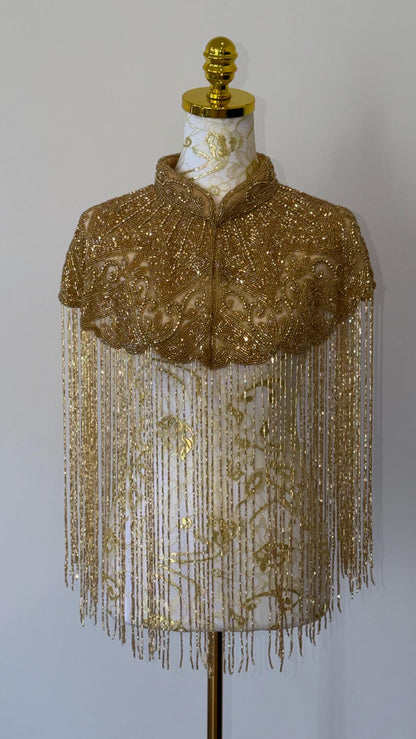 Gold Beaded Fringe Cape Jacket