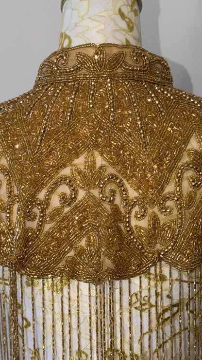 Gold Beaded Fringe Cape Jacket