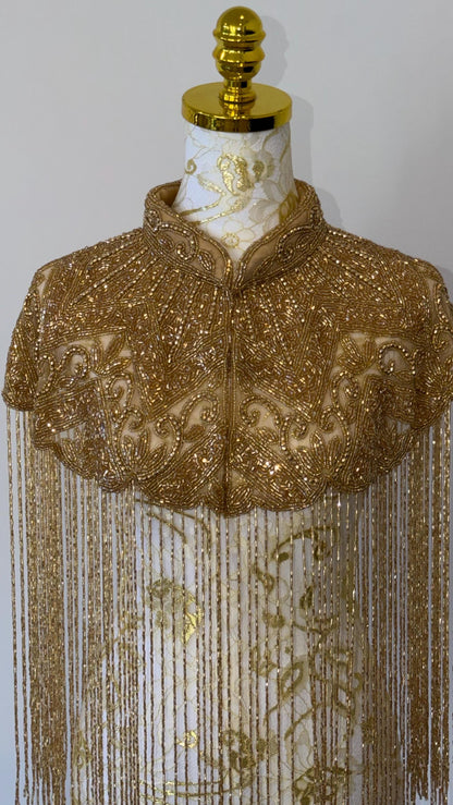 Gold Beaded Fringe Cape Jacket