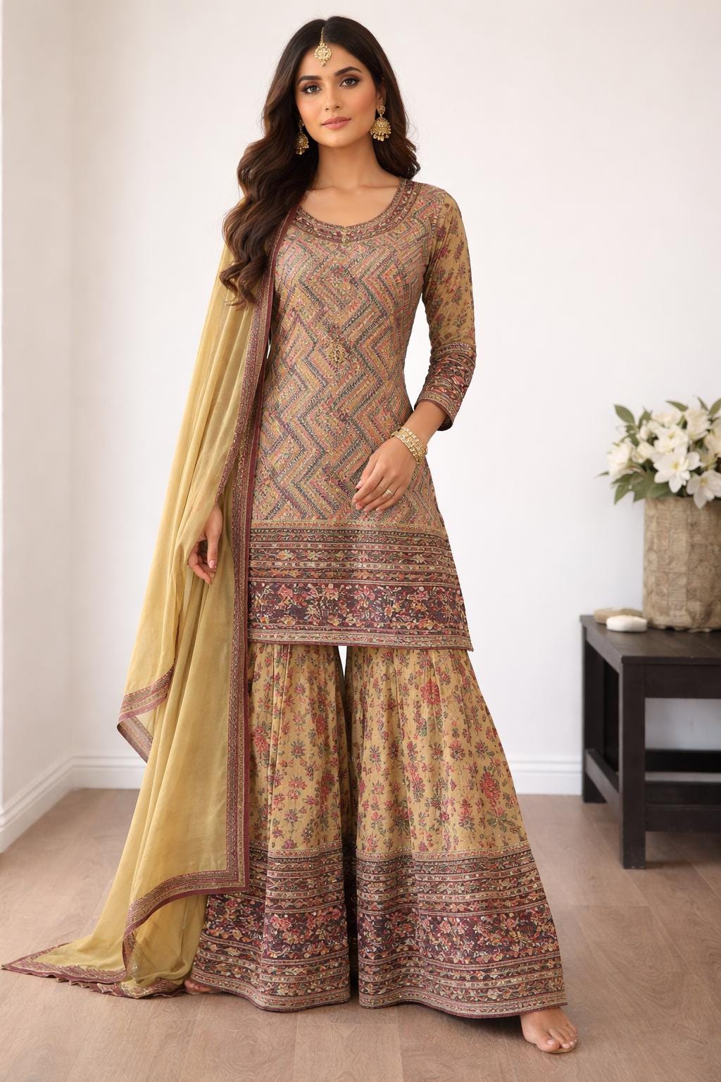 Crepe Digital Print Sharara Suit Set