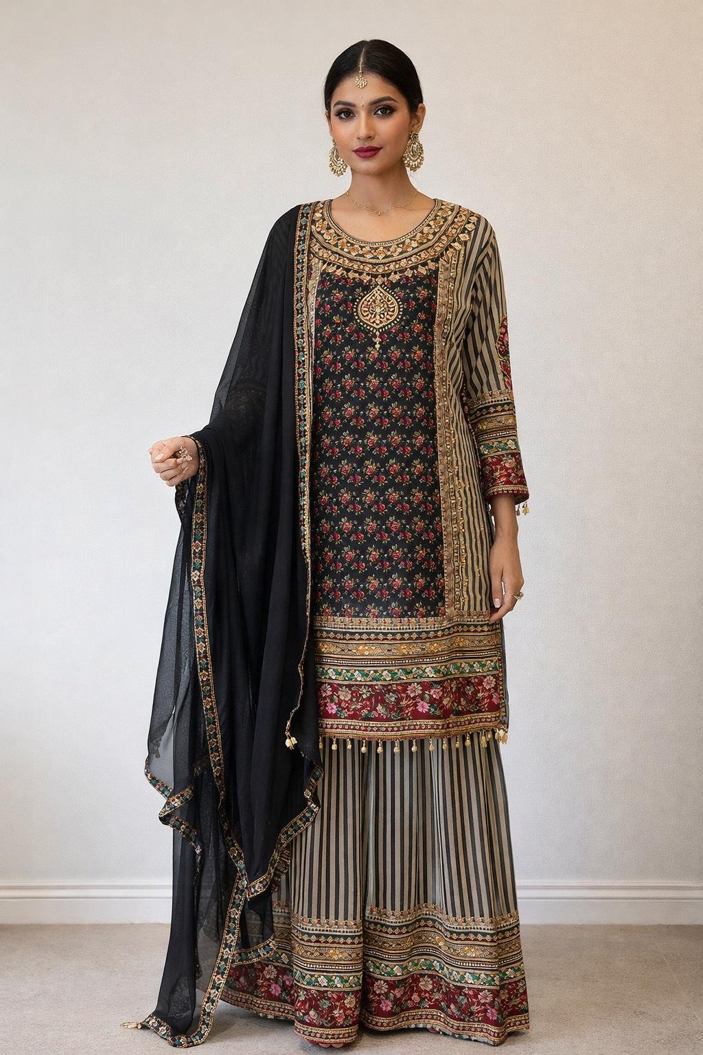 Crepe Digital Print Sharara Suit Set