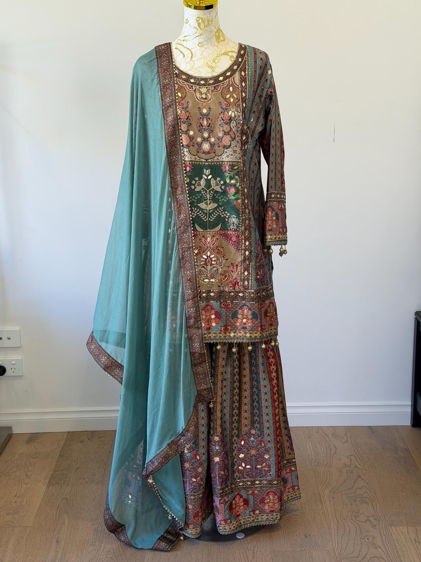 Vintage Inspired Printed Kurta Sharara Set with Dupatta | Ethnic Indian Wedding Outfit