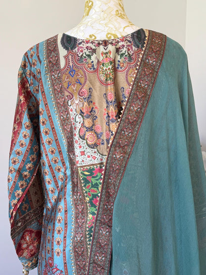 Vintage Inspired Printed Kurta Sharara Set with Dupatta | Ethnic Indian Wedding Outfit