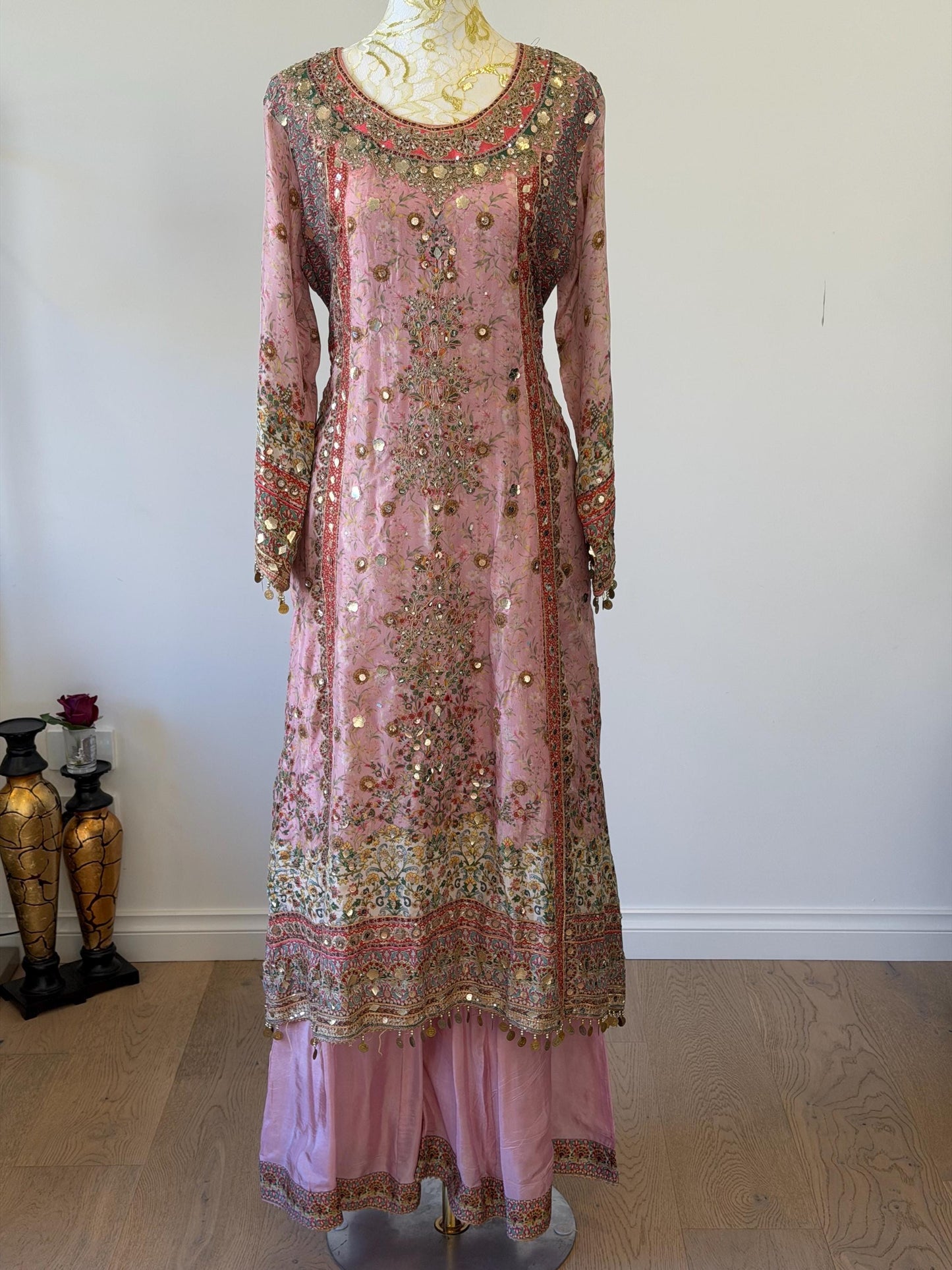 Dusty Pink Lavender Designer Plazo Suit Chiffon Dupatta