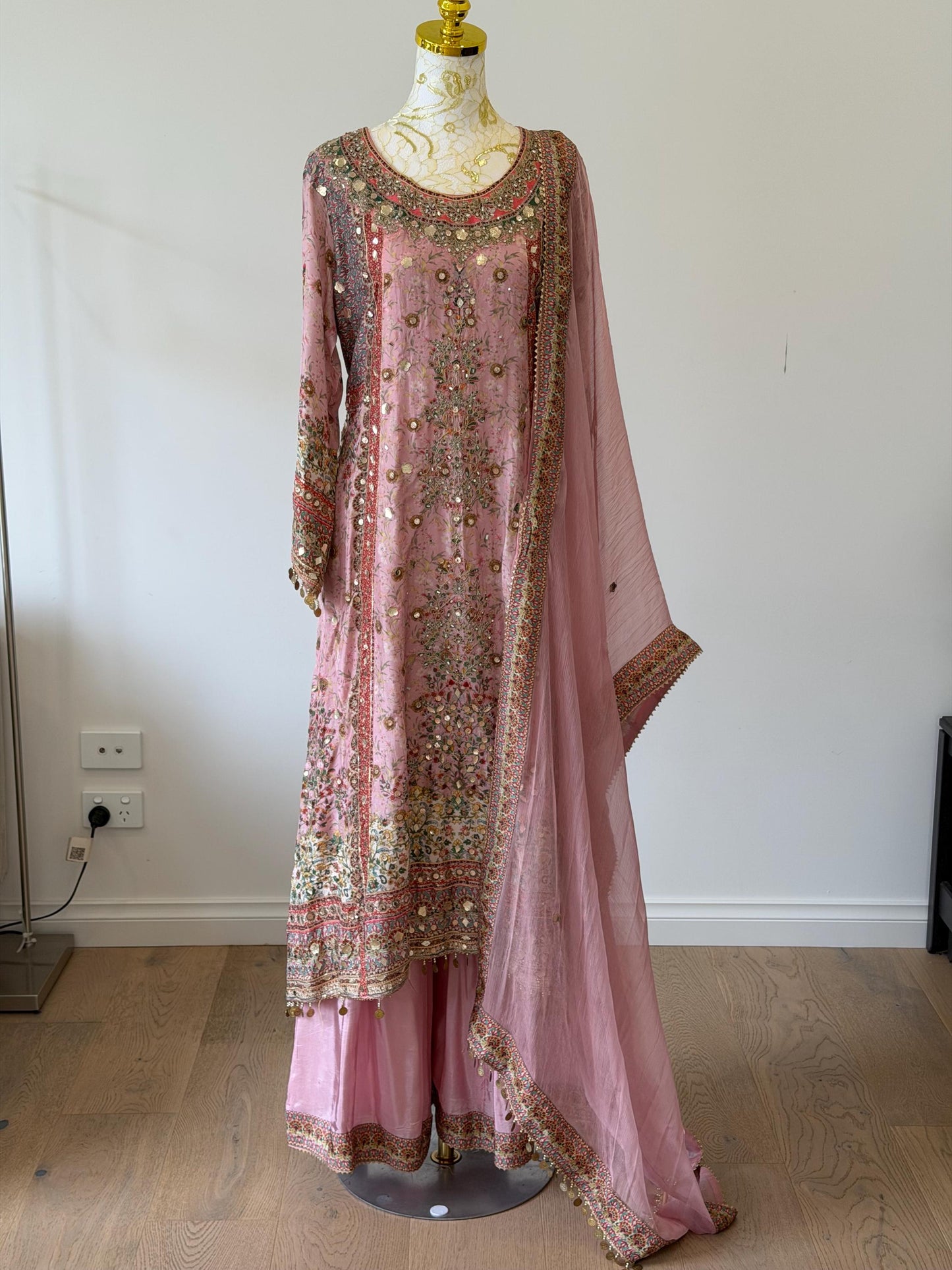 Dusty Pink Lavender Designer Plazo Suit Chiffon Dupatta