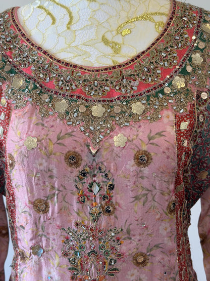 Dusty Pink Lavender Designer Plazo Suit Chiffon Dupatta