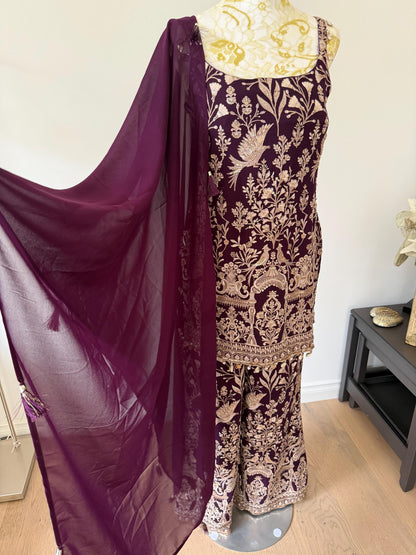 Wine Embroidered Georgette Suit Set