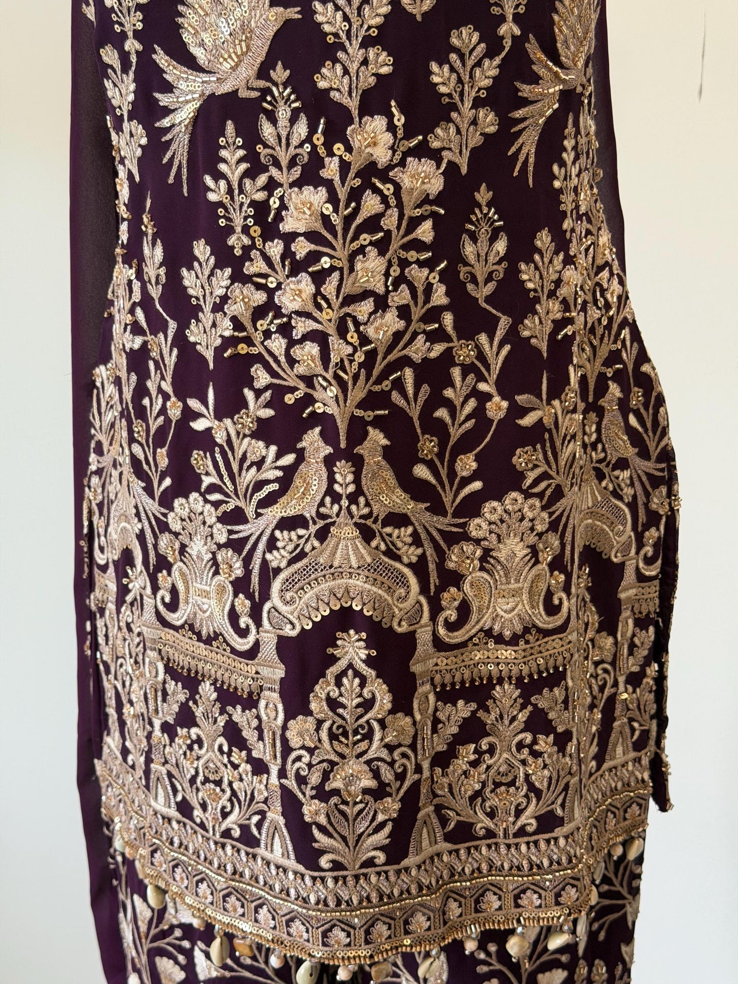 Wine Embroidered Georgette Suit Set