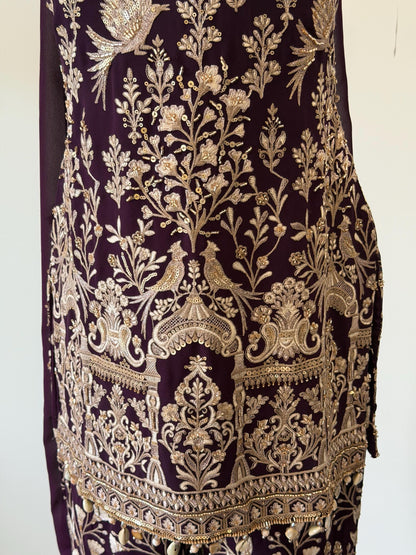 Wine Embroidered Georgette Suit Set