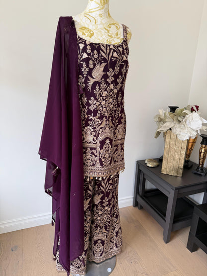 Wine Embroidered Georgette Suit Set