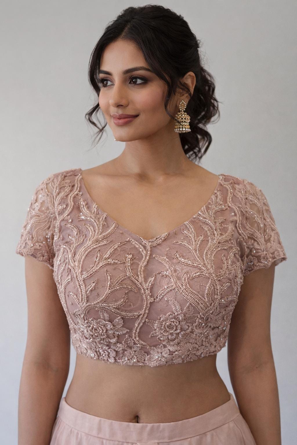 Nude Pink Embroidered Blouse