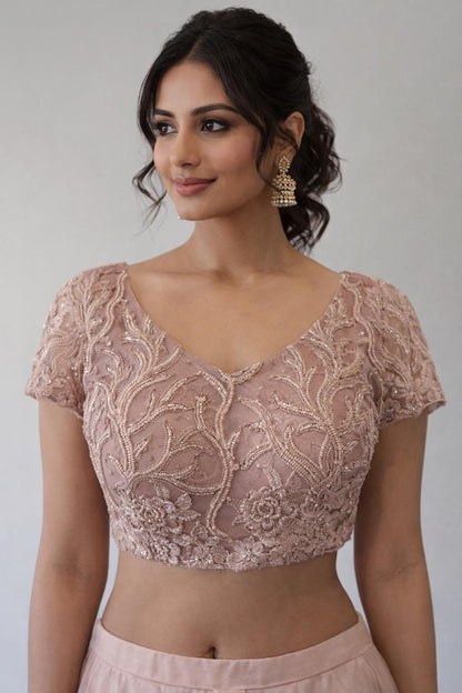 Nude Pink Embroidered Blouse
