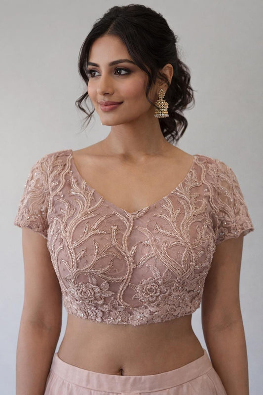 Nude Pink Embroidered Blouse