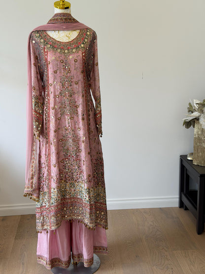 Dusty Pink Lavender Designer Plazo Suit Chiffon Dupatta