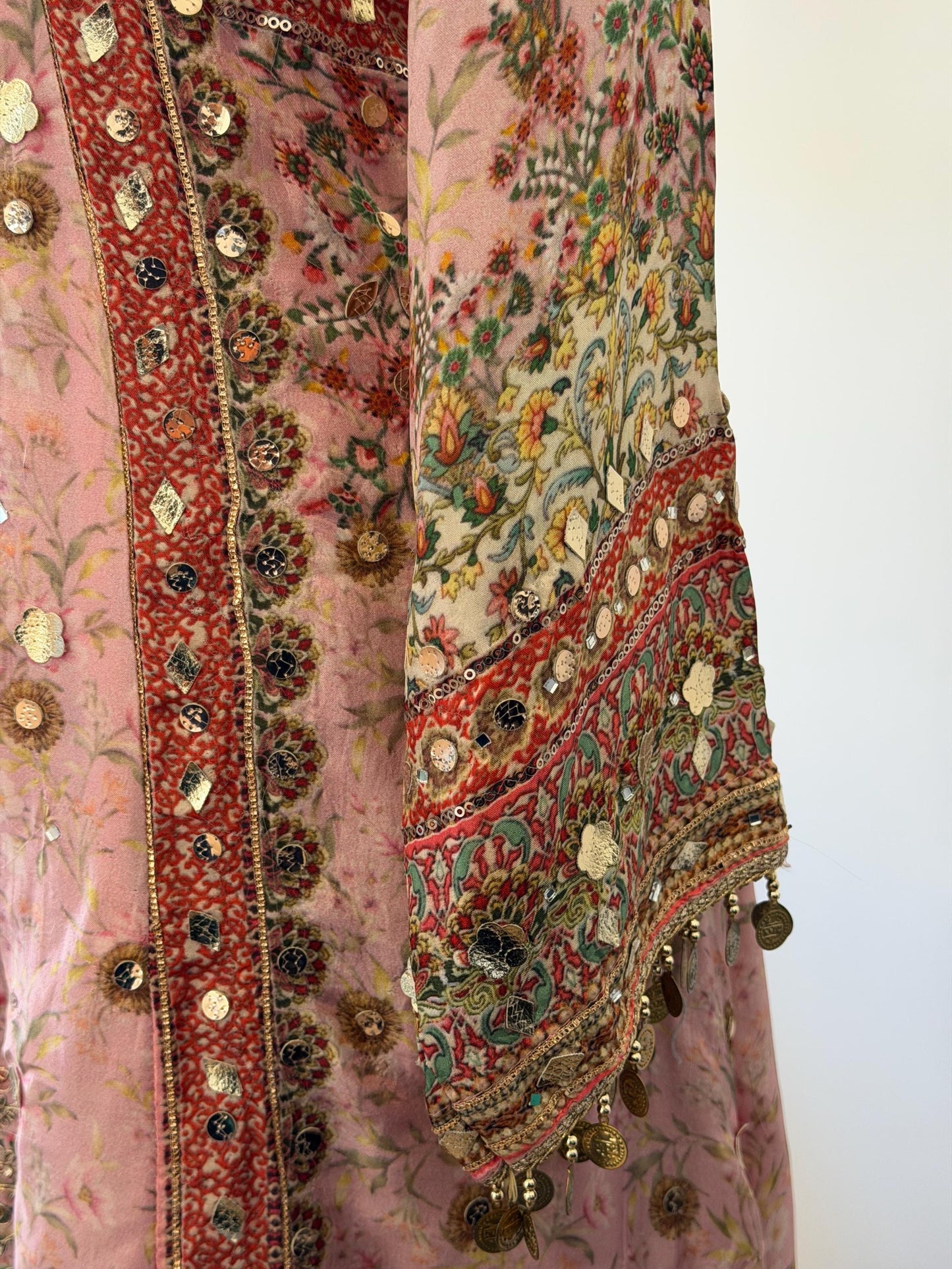 Dusty Pink Lavender Designer Plazo Suit Chiffon Dupatta