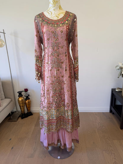 Dusty Pink Lavender Designer Plazo Suit Chiffon Dupatta