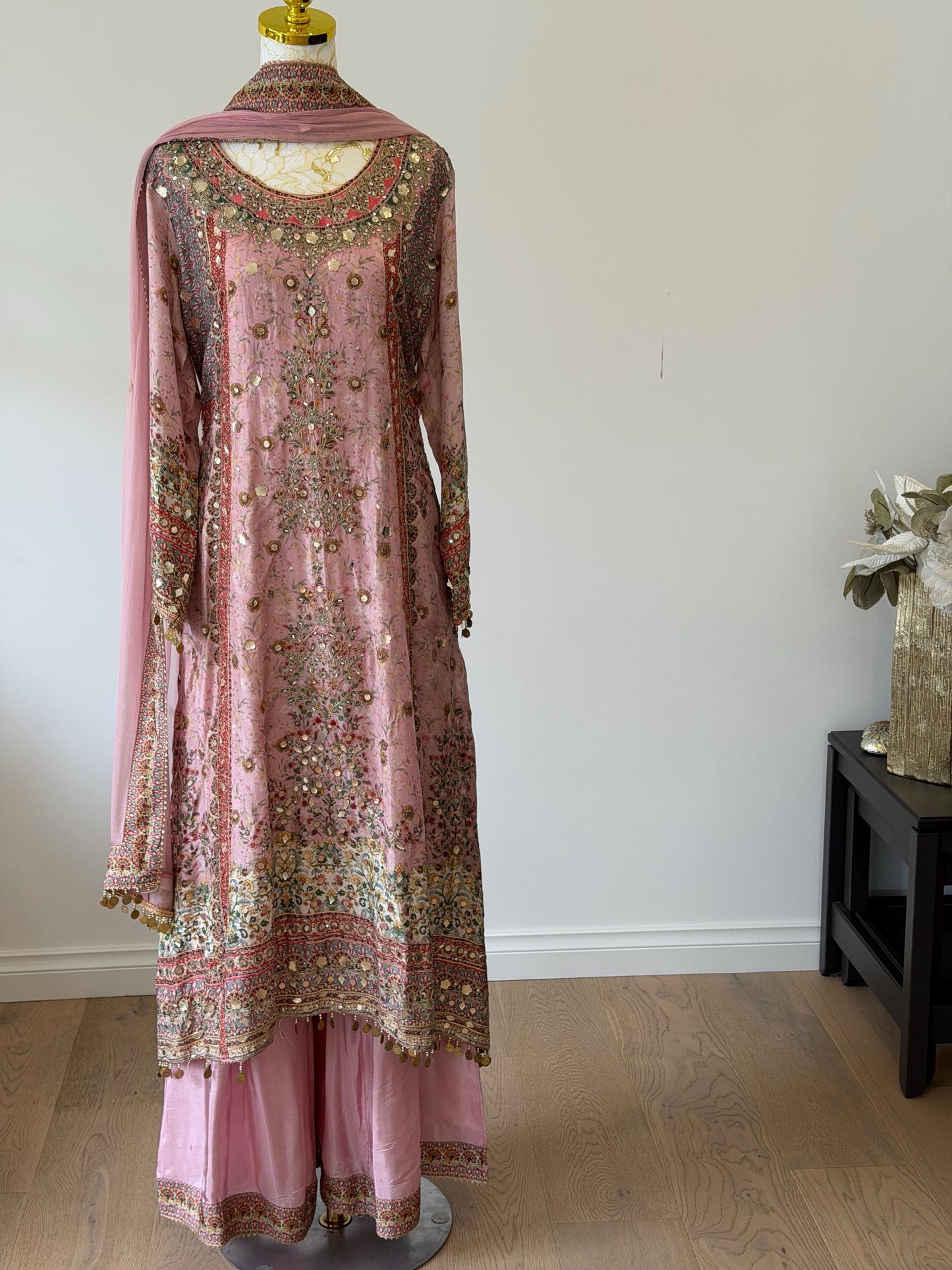 Dusty Pink Lavender Designer Plazo Suit Chiffon Dupatta