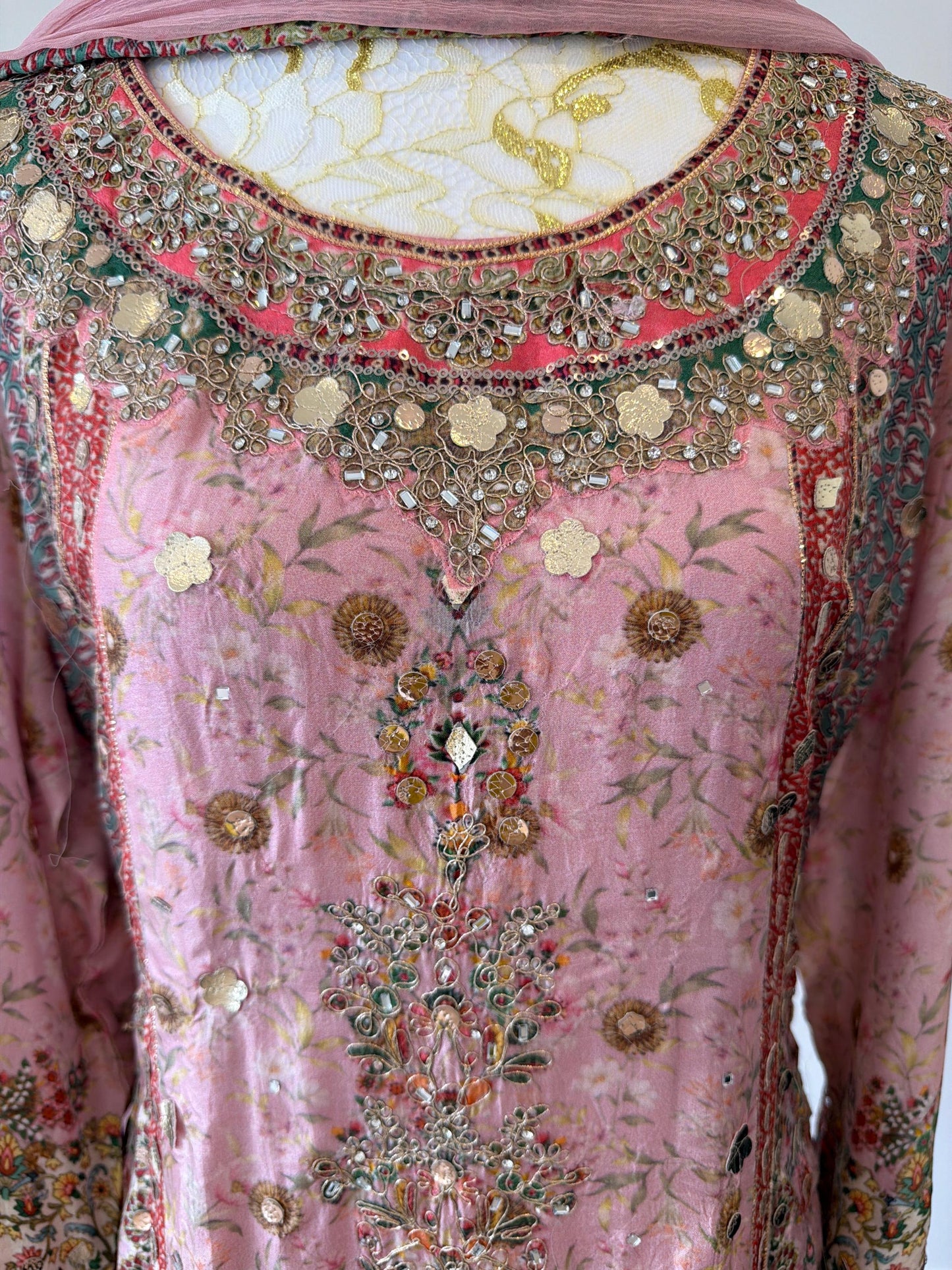 Dusty Pink Lavender Designer Plazo Suit Chiffon Dupatta