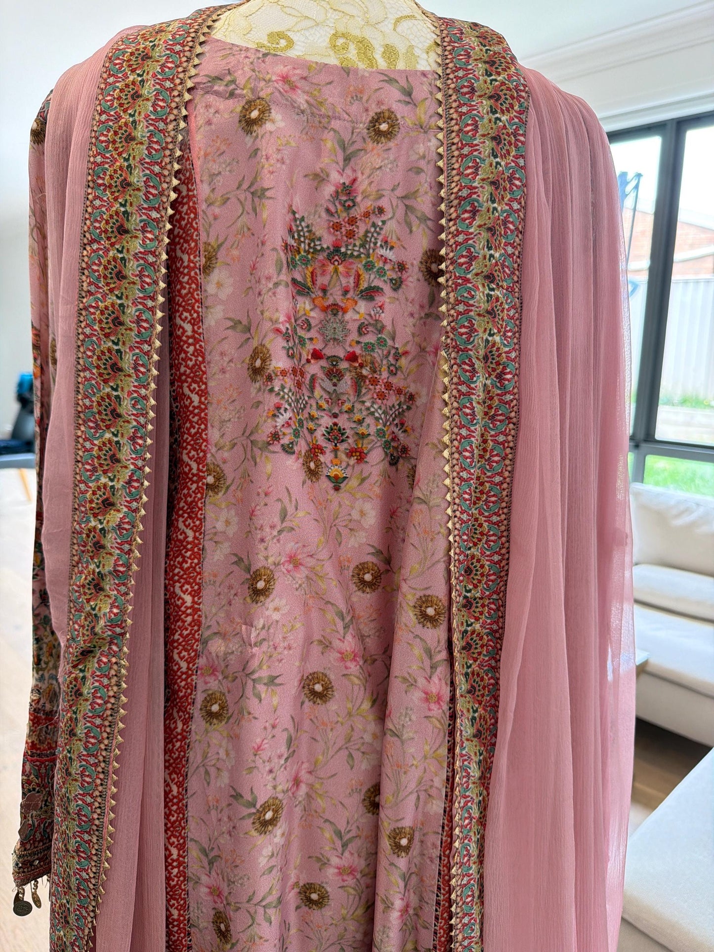 Dusty Pink Lavender Designer Plazo Suit Chiffon Dupatta