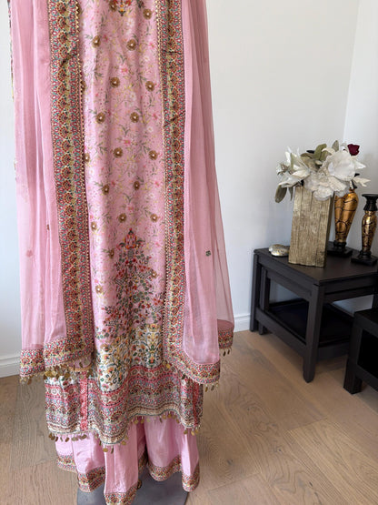 Dusty Pink Lavender Designer Plazo Suit Chiffon Dupatta