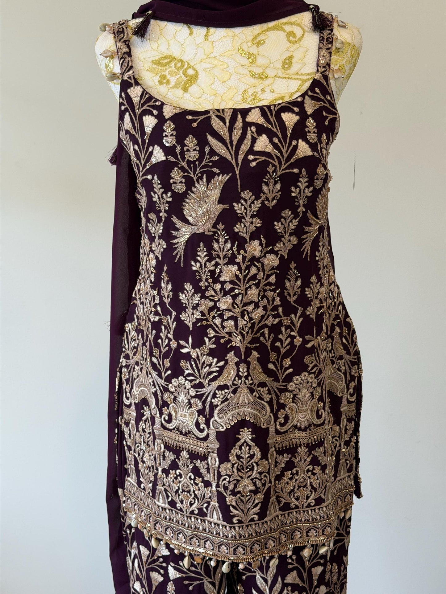 Wine Embroidered Georgette Suit Set