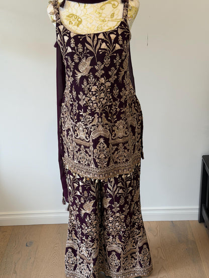 Wine Embroidered Georgette Suit Set