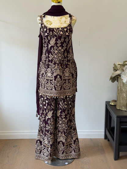 Wine Embroidered Georgette Suit Set