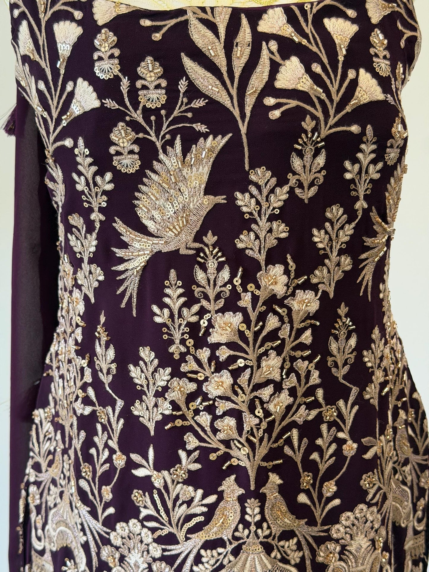 Wine Embroidered Georgette Suit Set