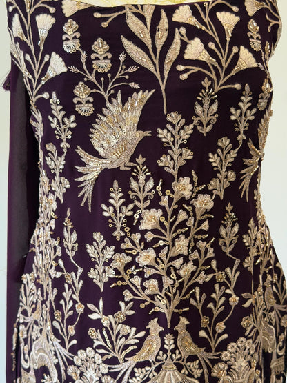 Wine Embroidered Georgette Suit Set