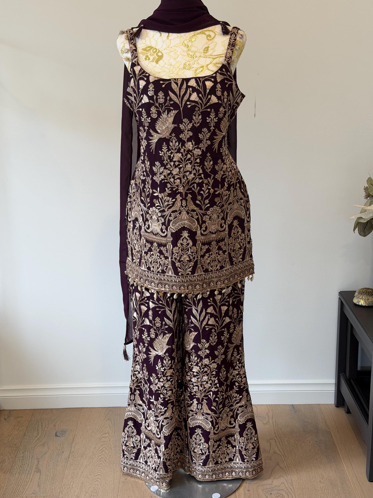Wine Embroidered Georgette Suit Set