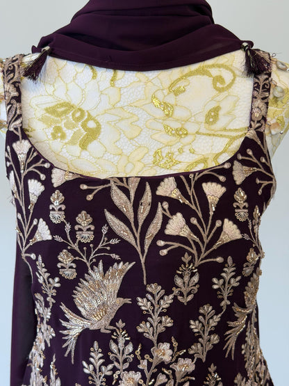 Wine Embroidered Georgette Suit Set