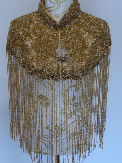 Golden Beaded Fringe Capelet