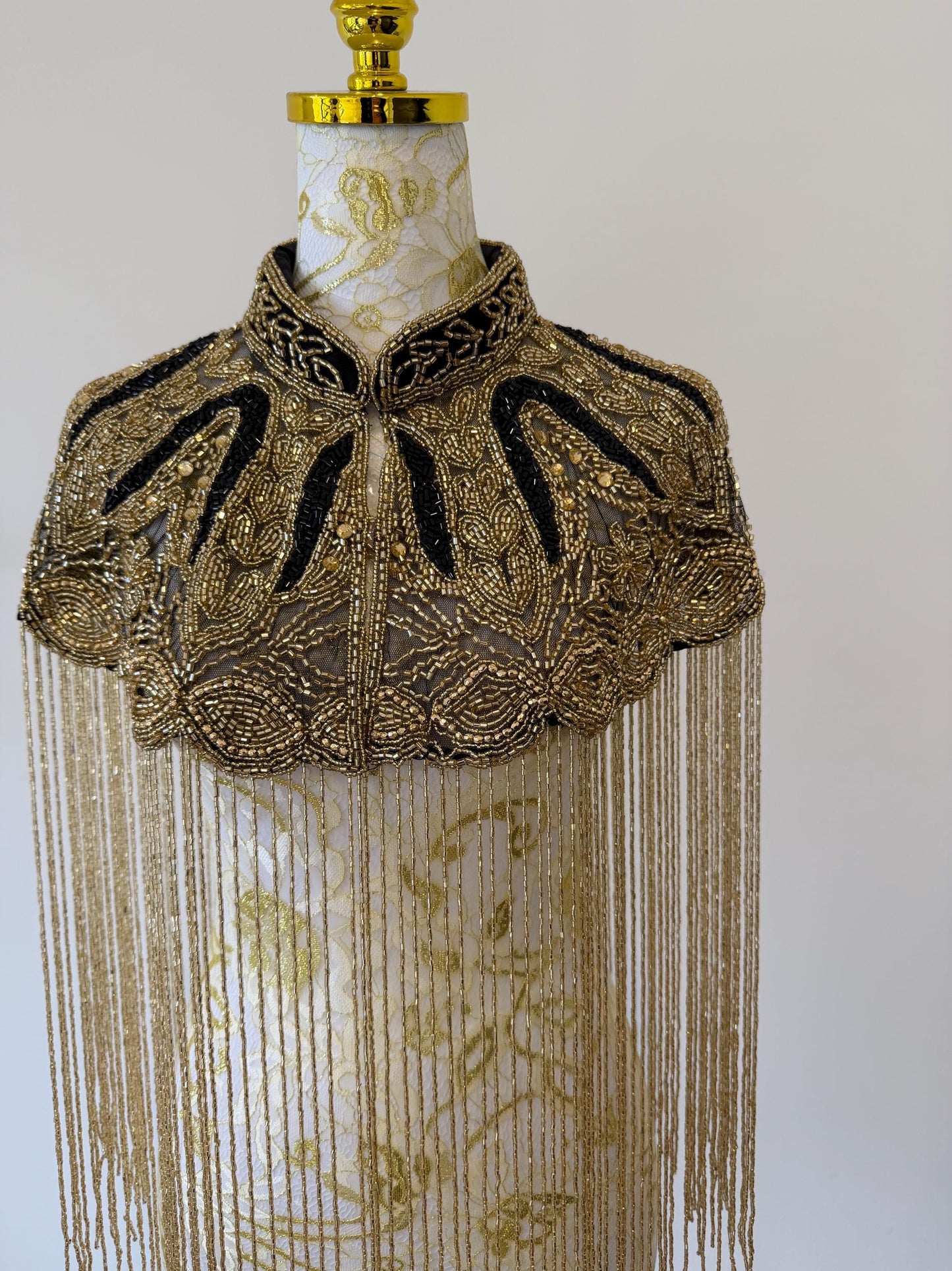 Black Gold Beaded Fringe Capelet