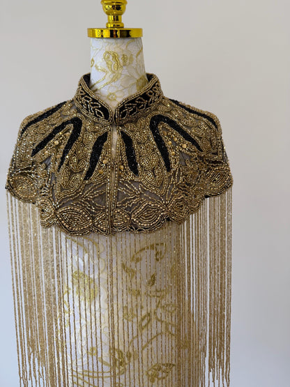 Black Gold Beaded Fringe Capelet
