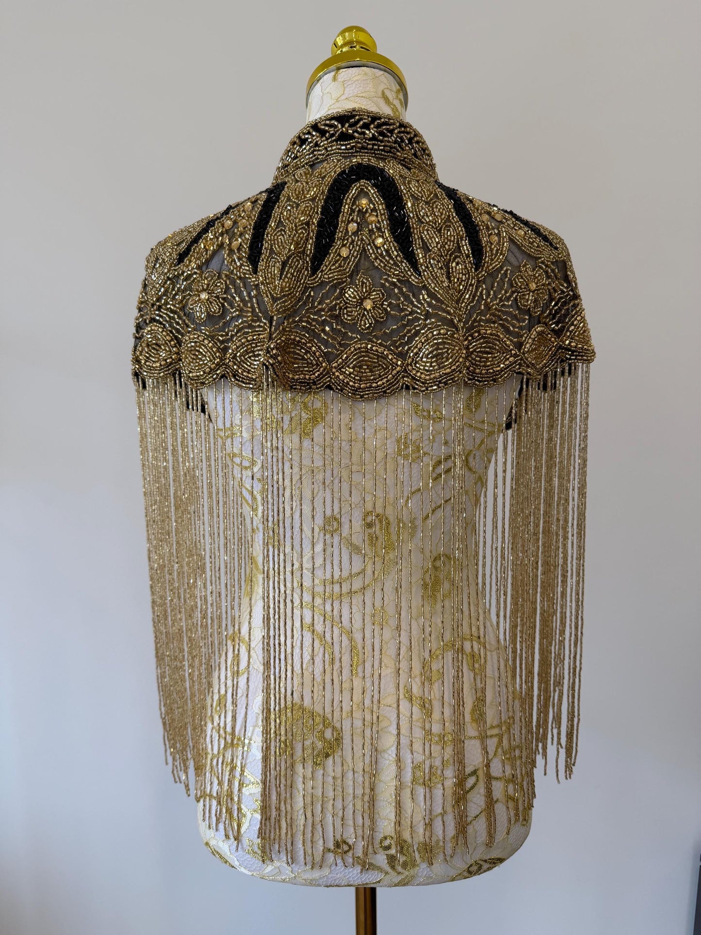 Black Gold Beaded Fringe Capelet